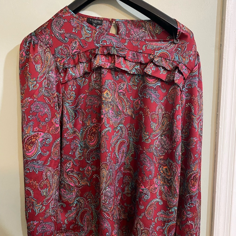 Talbots Red Paisley Ruffle Blouse
